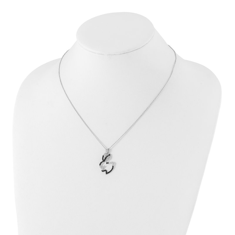 Sterling Silver Rhodium-plated with Black Rhodium Accent Brilliant-cut Black and White CZ Bunny Rabbit 18 Inch Necklace