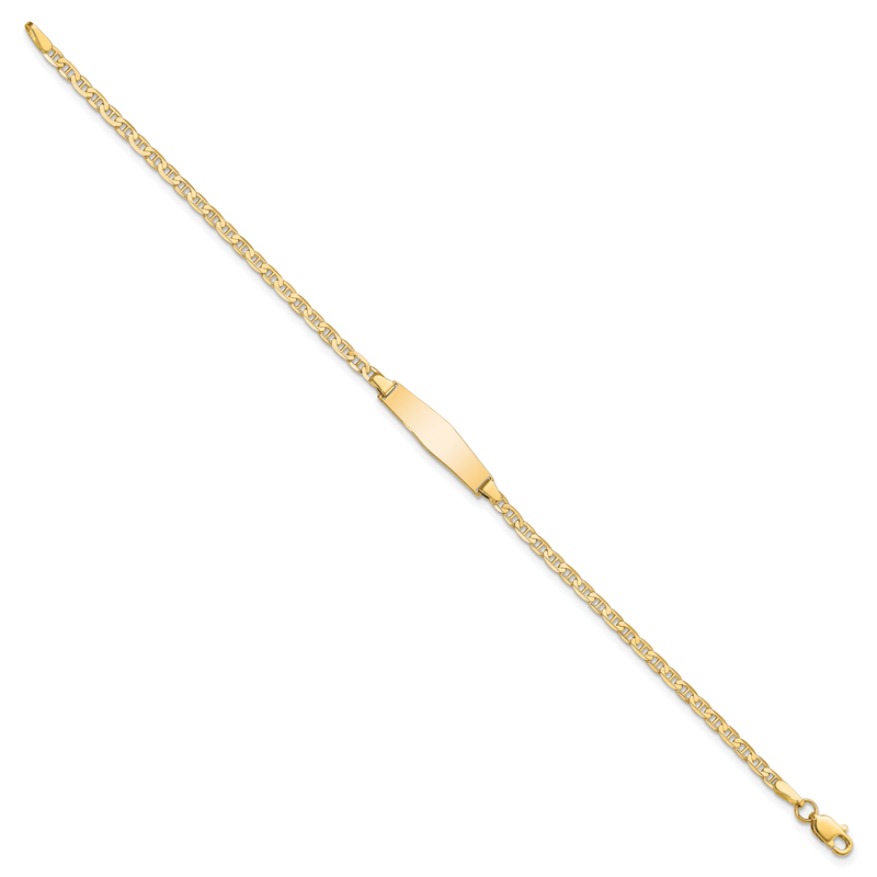 14k Polished Solid Chain/Solid Plate Flat Anchor Link Soft Diamond Shape 19.5x5.2mm Plate 7 inch ID Bracelet