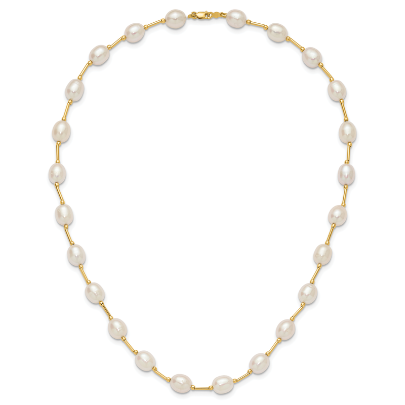 14k 7-8mm White Rice Freshwater Cultured Pearl Beaded 18 inch Necklace