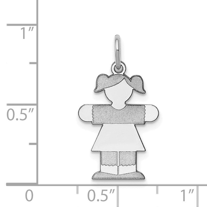 14k White Gold The Kids Small Girl with Ponytails Engravable Hugs Charm