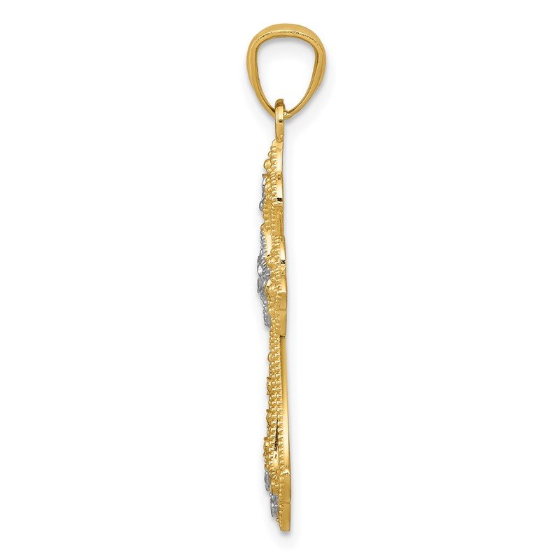 14K and White Rhodium Diamond-Cut Fleur de Lis Cross Pendant