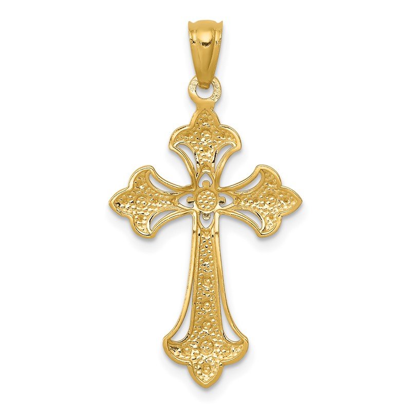 14K and White Rhodium Diamond-Cut Fleur de Lis Cross Pendant