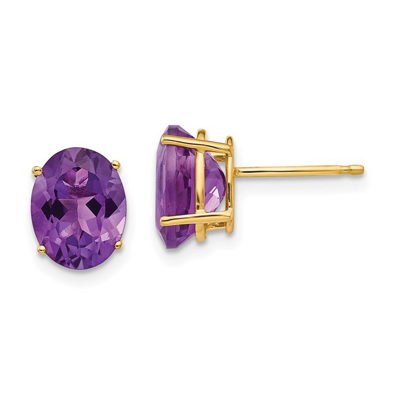 14k 9x7mm Oval Amethyst Post Earrings