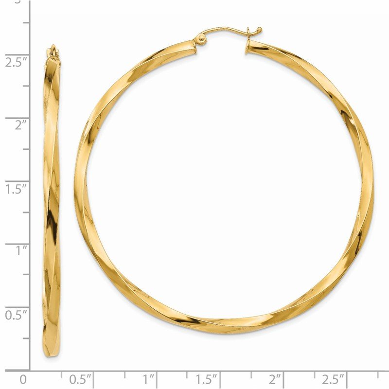 14k Polished 3mm Twisted Hoop Earrings
