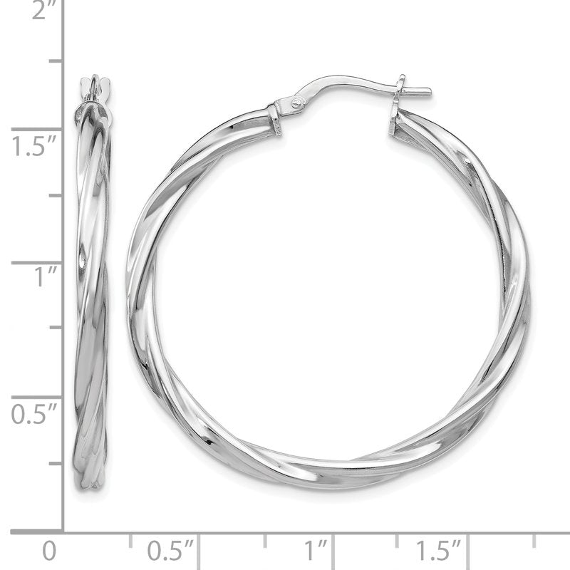 Sterling Silver RH-plated Polished Twisted Hinged Hoop Earrings