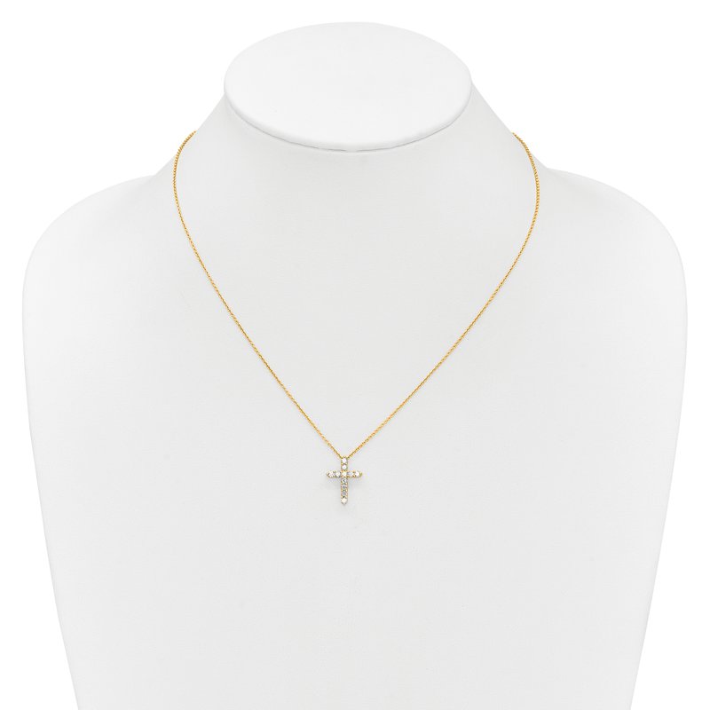 14k White Gold 1/4 carat Diamond Cross Pendant 18 inch Necklace