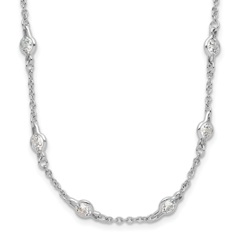 Sterling Silver Rhodium-plated Brilliant-cut Round CZ 42 Station 36 Inch Necklace