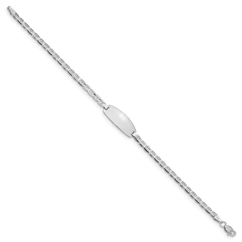 14k White Gold Polished Solid Chain/Solid Plate Anchor Link Oval 18.5x8mm Plate 5.5 inch Baby/Child ID Bracelet