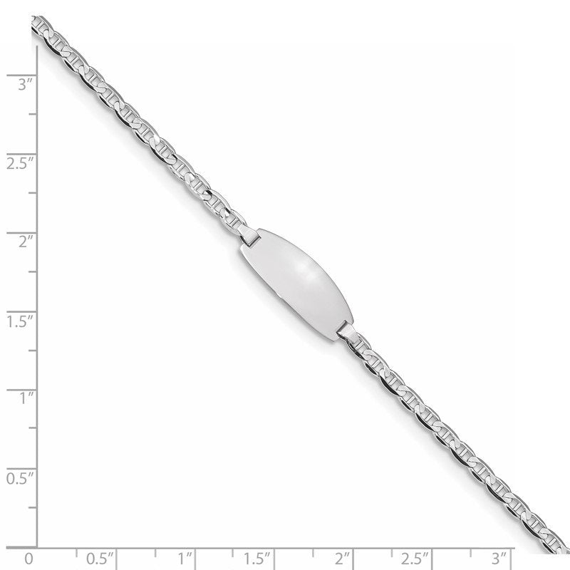 14k White Gold Polished Solid Chain/Solid Plate Anchor Link Oval 18.5x8mm Plate 5.5 inch Baby/Child ID Bracelet