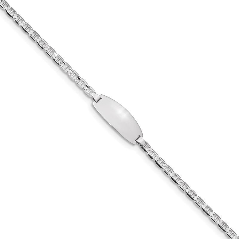 14k White Gold Polished Solid Chain/Solid Plate Anchor Link Oval 18.5x8mm Plate 5.5 inch Baby/Child ID Bracelet