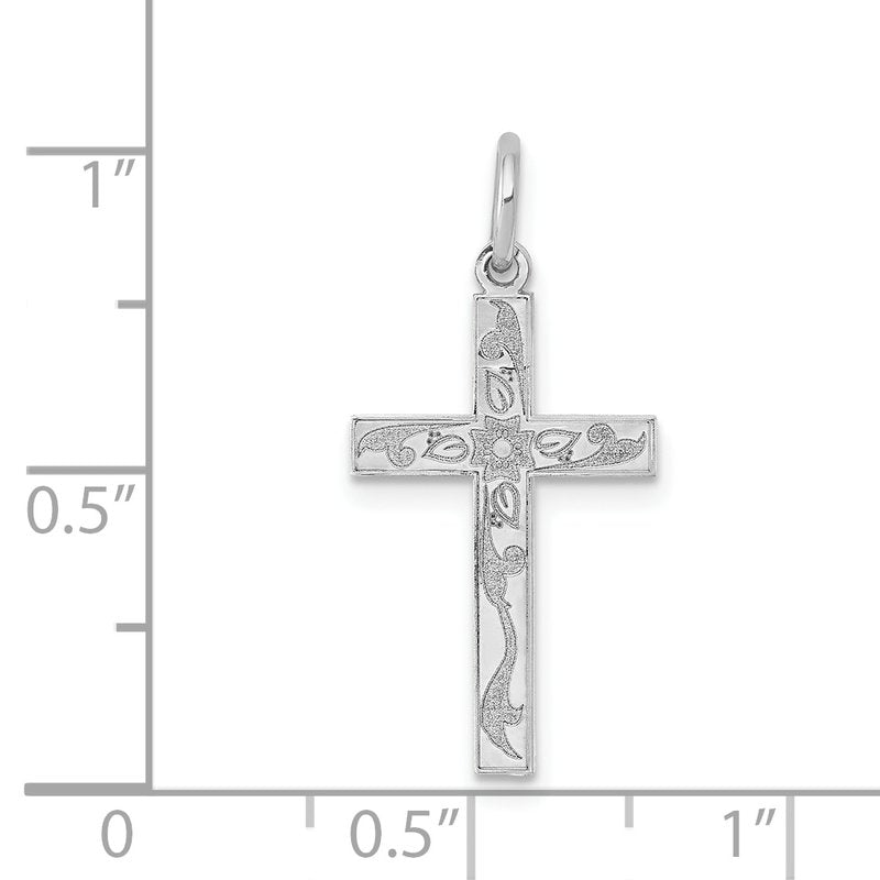14K White Gold Laser Designed Floral Cross Charm