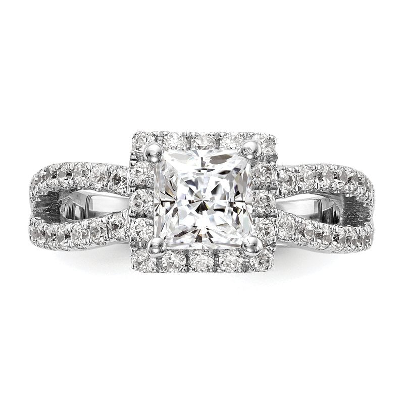 14K White Gold 3/4 carat Lab Grown Diamond VS/SI  D E F  Semi Mount Princess Halo Engagement Ring