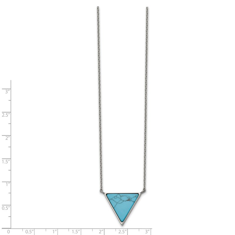 Stainless Steel Polished Reconstructed Howlite Triangle on an 18 inch Cable Chain Plus a 2 inch Extension Necklace
