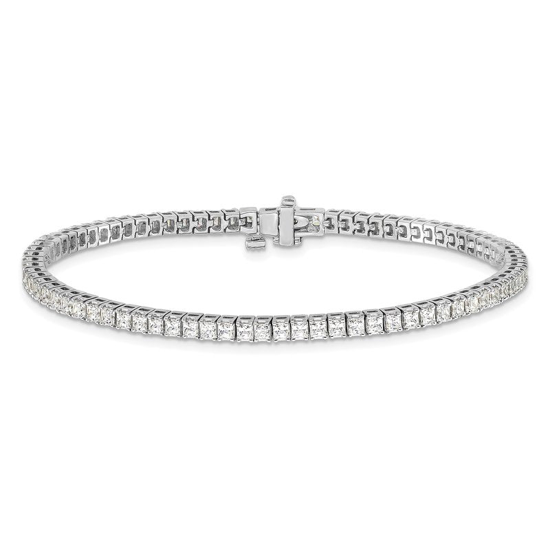 14k White Gold Complete 4 carat Princess AA Diamond 4-prong 7 inch Tennis Bracelet
