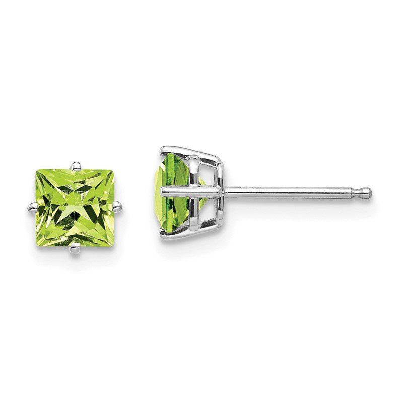 14k White Gold 5mm Square Step-Cut Peridot Post Earrings