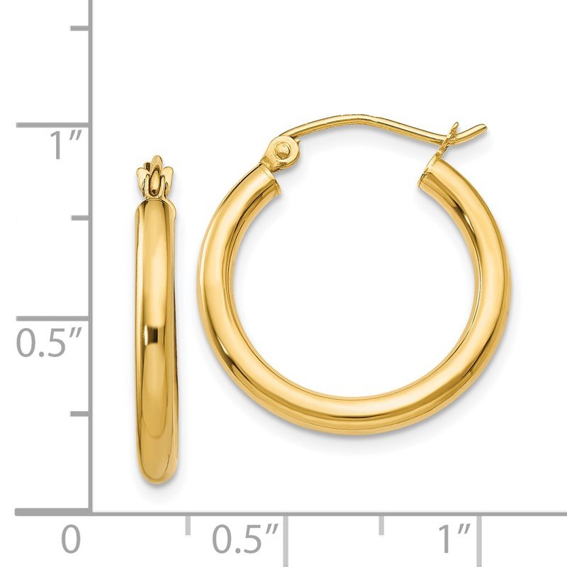 14K 2.5x20mm Polished Lightweight Tube Hoop Earrings