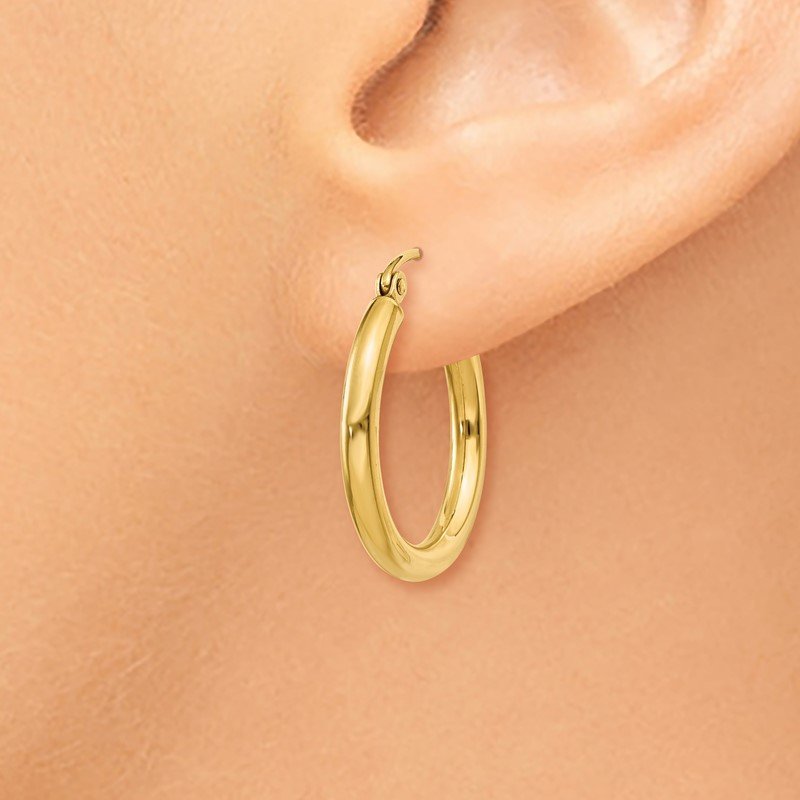 14K 2.5x20mm Polished Lightweight Tube Hoop Earrings