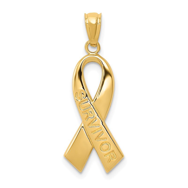 14k Polished SURVIVOR Awareness Ribbon Pendant