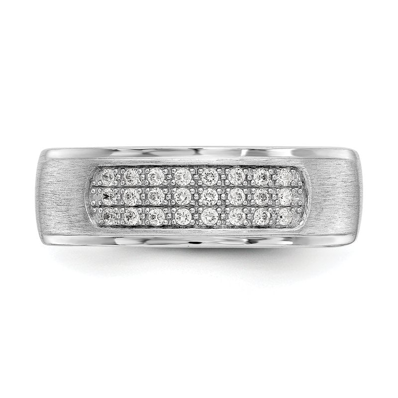 14K White Gold Men's 1/4 carat Lab Grown Diamond VS/SI  D E F  Brushed and Polished Band