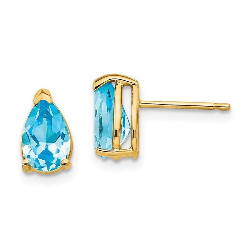 14k 8x5mm Pear Blue Topaz Post Earrings