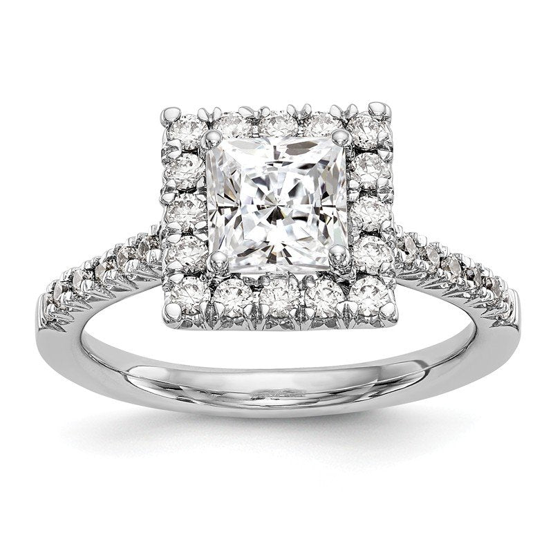 14K White Gold 1/3 carat Lab Grown Diamond VS+ F+ Semi-Mount Princess Halo Engagement Ring