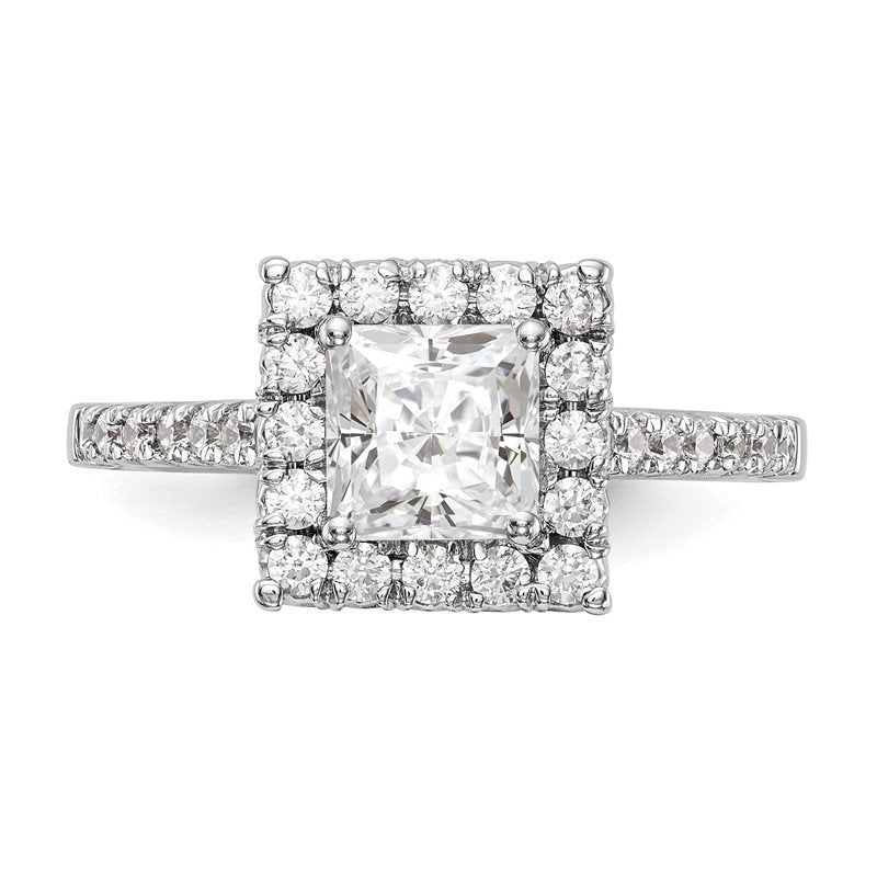 14K White Gold 1/3 carat Lab Grown Diamond VS+ F+ Semi-Mount Princess Halo Engagement Ring