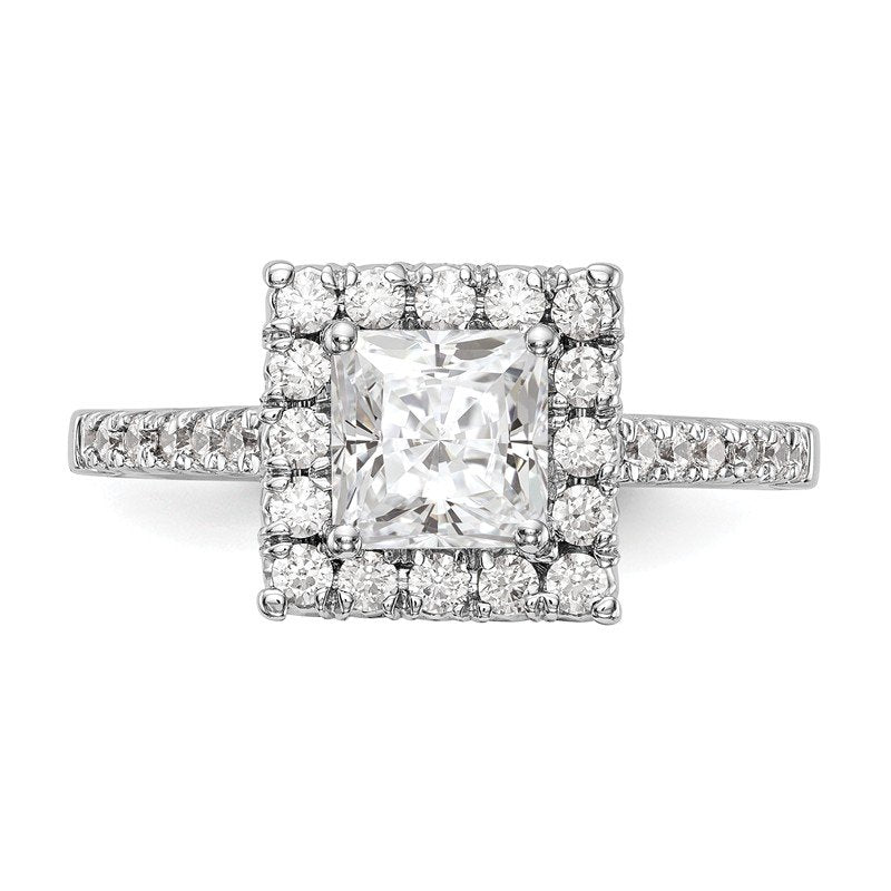 14K White Gold 1/3 carat Lab Grown Diamond VS+ F+ Semi-Mount Princess Halo Engagement Ring