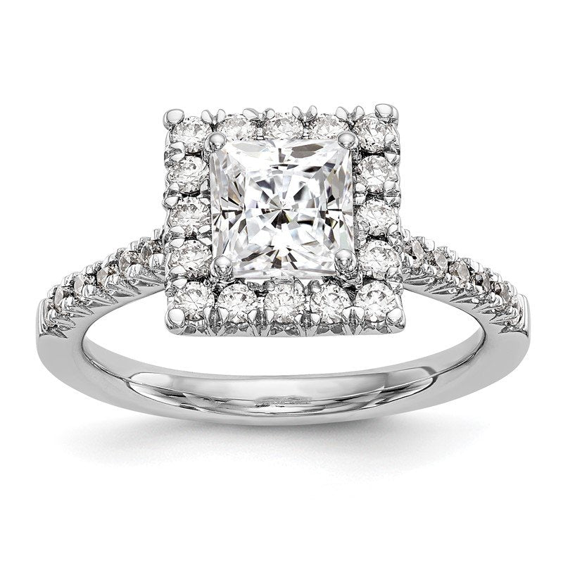 14K White Gold 1/3 carat Lab Grown Diamond VS+ F+ Semi-Mount Princess Halo Engagement Ring