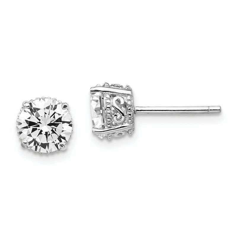 Sterling Silver Rhodium-plated Brilliant-cut CZ 6.5mm Stud Post Earrings