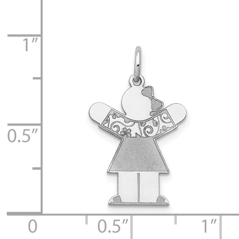 14k White Gold The Kids Small Floral Dress Girl Engravable Love Charm
