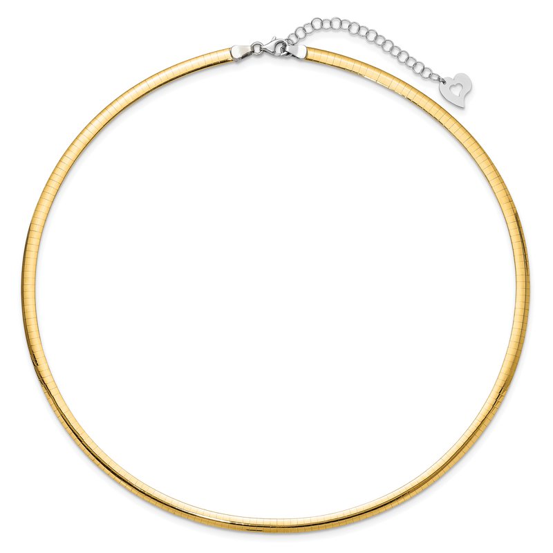14k Two-tone 4mm Lightweight Reversible 16 inch Omega Necklace Plus 2 inch Heart Chain Extender