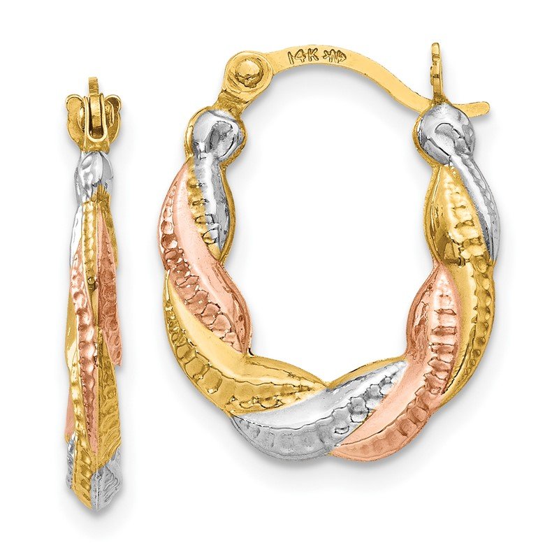 14K &amp; White and Rose Rhodium Hollow Scalloped Hoop Earrings