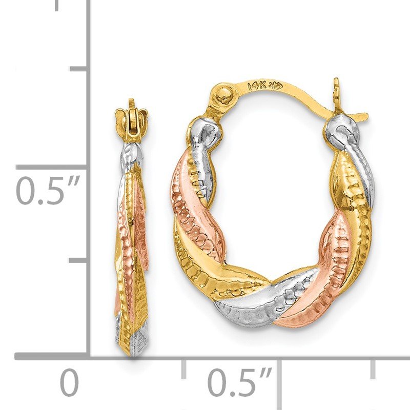 14K &amp; White and Rose Rhodium Hollow Scalloped Hoop Earrings
