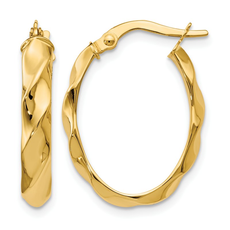 14K Polished and Twisted Oval Hoop Earrings