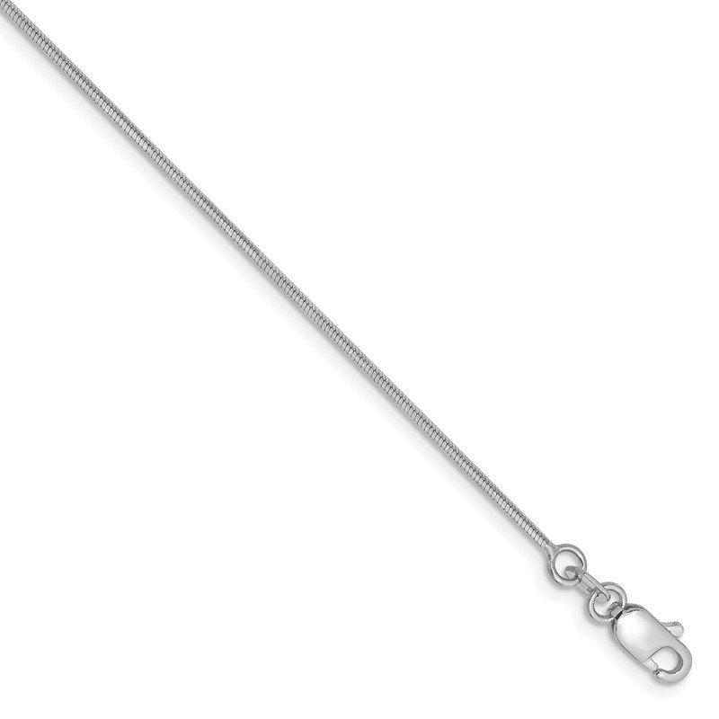 14K White Gold 10 inch 1mm Octagonal Snake with Lobster Clasp Anklet