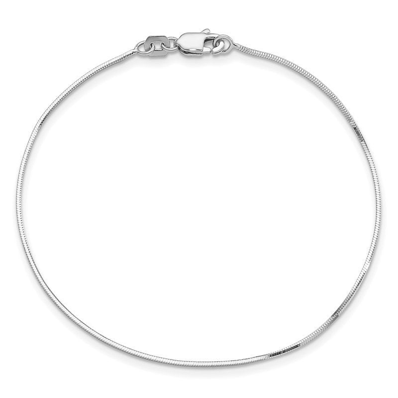 14K White Gold 10 inch 1mm Octagonal Snake with Lobster Clasp Anklet