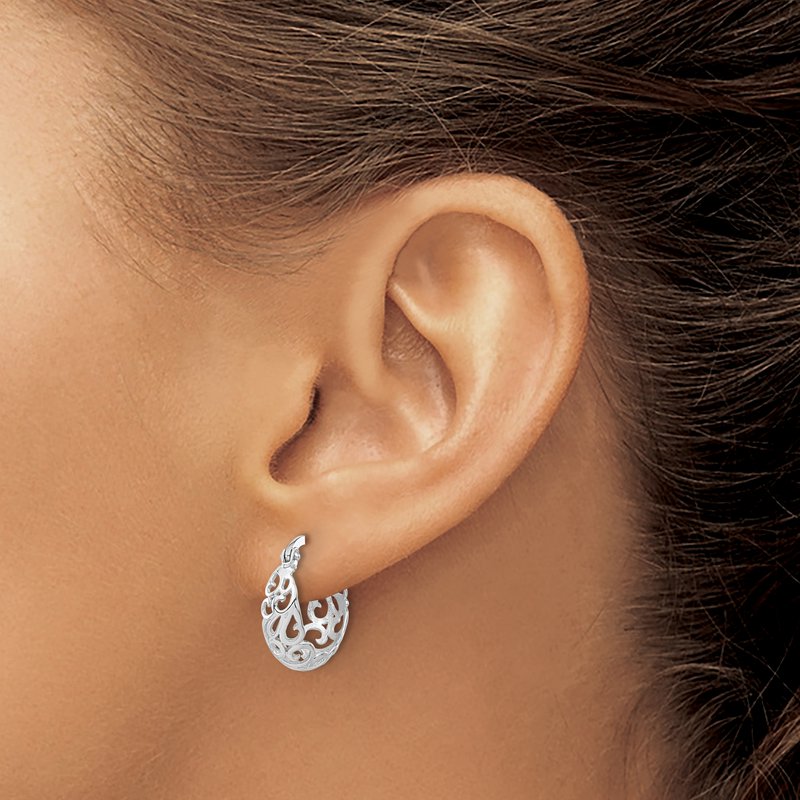 14K White Gold Polished Hoop Earrings