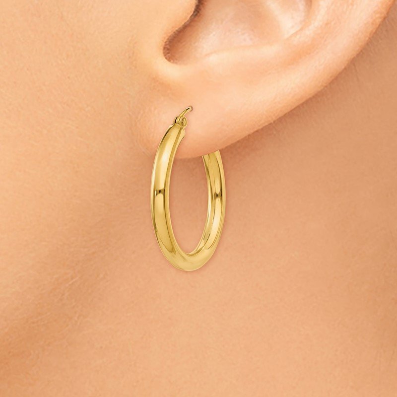 14k 3x25mm Polished Tube Hoop Earrings