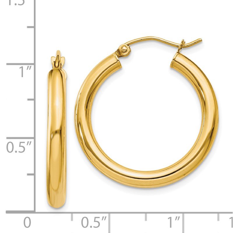 14k 3x25mm Polished Tube Hoop Earrings