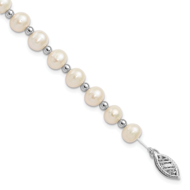 14k White Gold 6-7mm White Near-Round Freshwater Cultured Pearl Beaded 18 inch Necklace