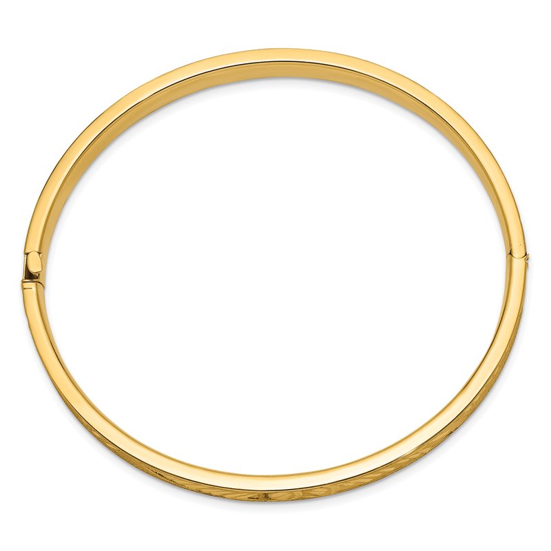14k 4/16 Oversize Diamond-cut Concave 6.00mm Hinged Oval Bangle Bracelet
