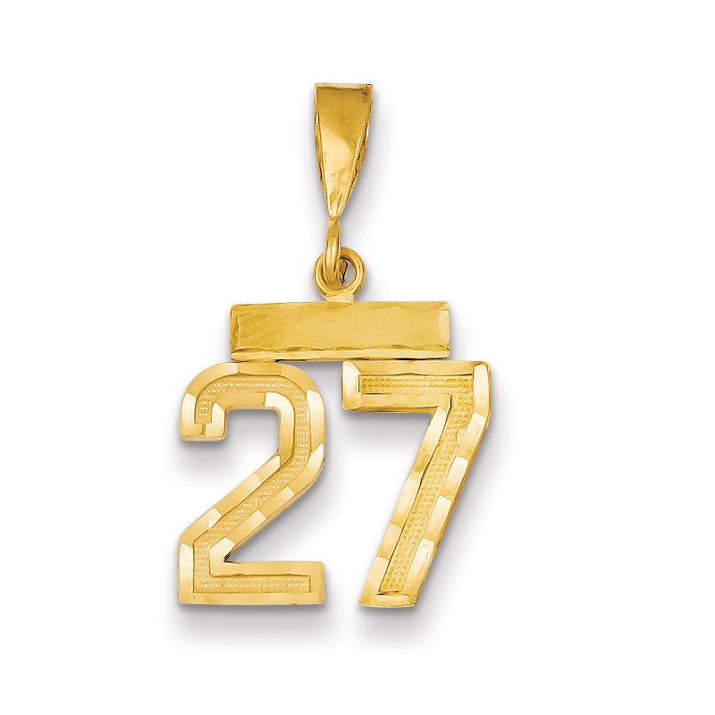 14k Small Brushed Diamond-cut Number 27 Charm