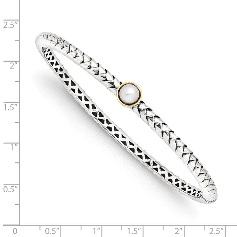 Sterling Silver with 14K Accent 6mm FW Cultured Pearl Hinged Bangle Bracelet