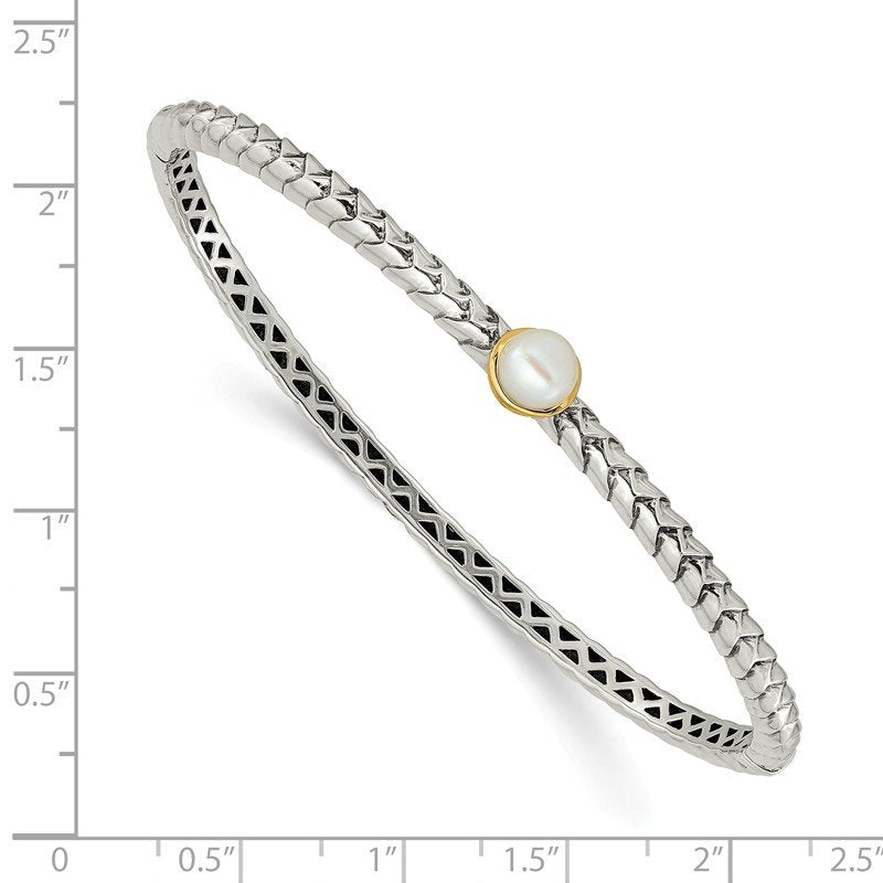 Sterling Silver with 14K Accent 6mm FW Cultured Pearl Hinged Bangle Bracelet