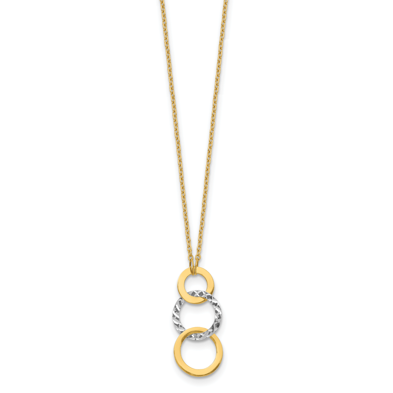 14k Two-tone Polished and Textured 3-Circle Dangle 17 inch Necklace