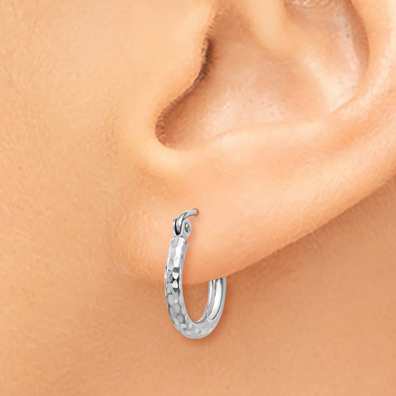 14k White Gold 2x13mm Diamond-cut Round Tube Hoop Earrings