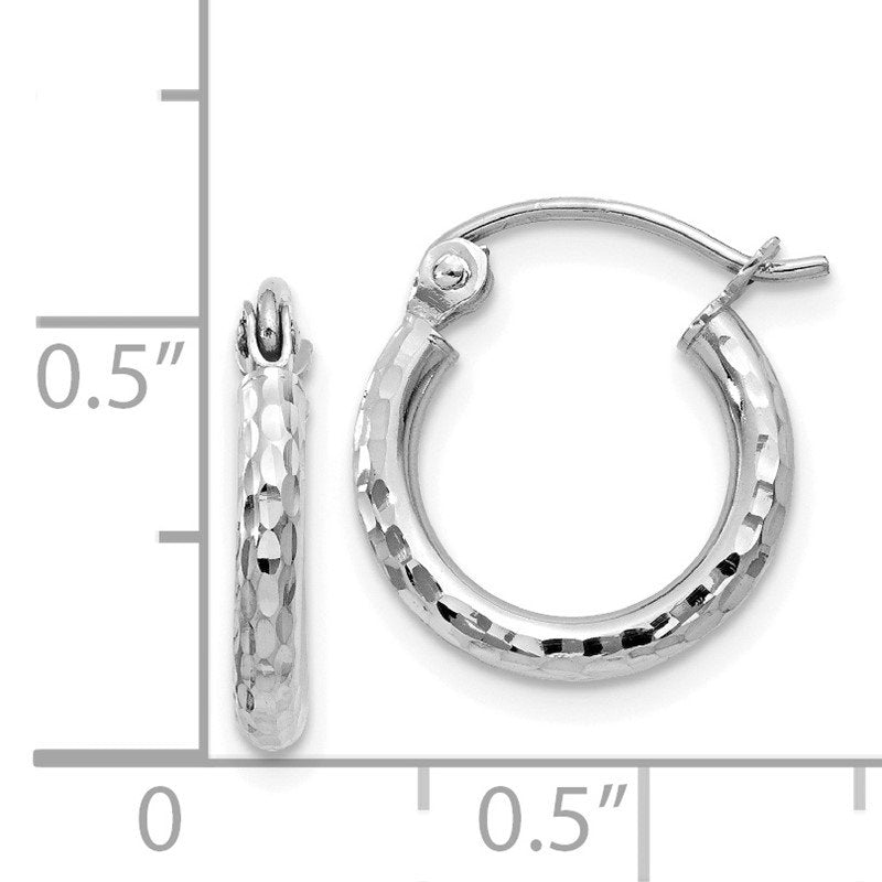 14k White Gold 2x13mm Diamond-cut Round Tube Hoop Earrings