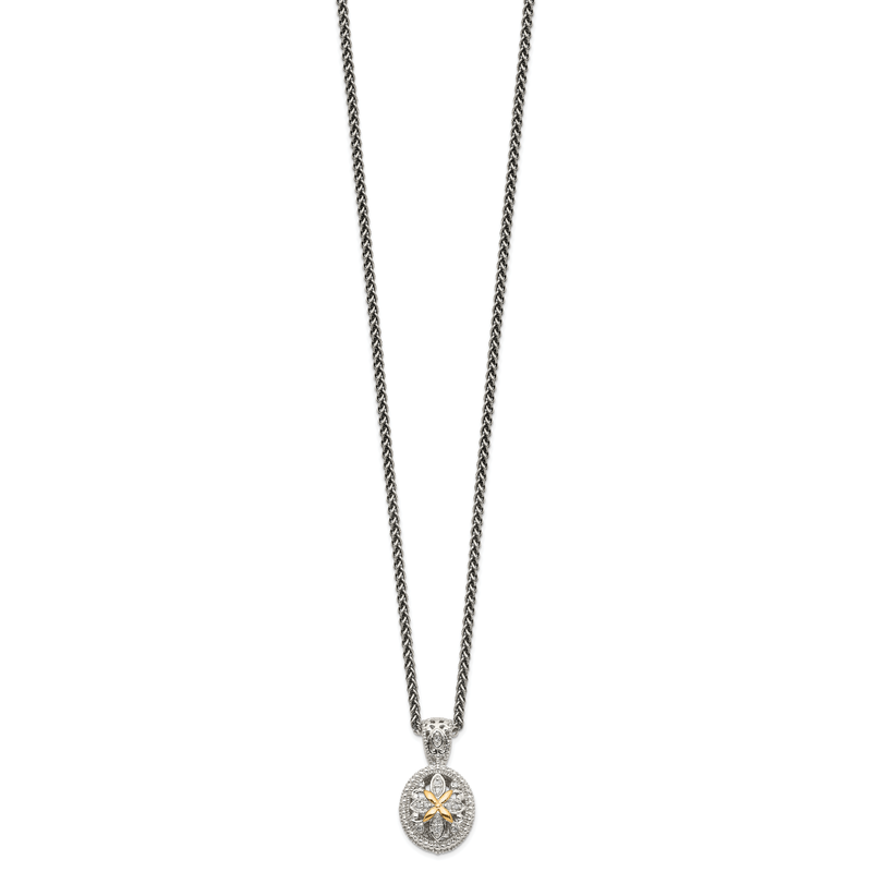 Sterling Silver Antiqued with 14K Accent 18 Inch Diamond Necklace