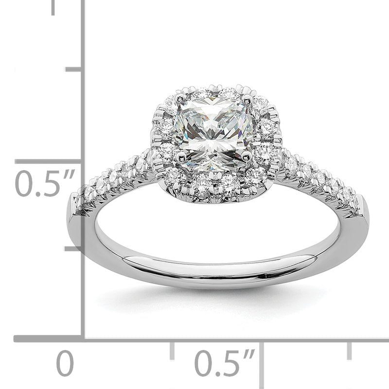 14K White Gold 3/8 carat Lab Grown Diamond VS+ F+ Semi-Mount Cushion Halo Engagement Ring