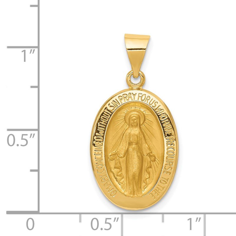 14k Polished and Satin Hollow Miraculous Medal Oval Pendant
